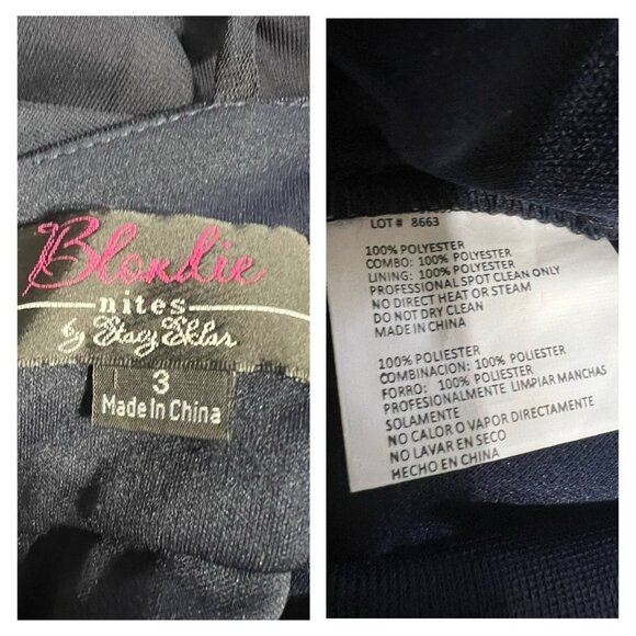 Vtg Y2K Blondie Nites Prom Dress Sz 3 Navy Blue Maxi Rhinestones Sequins Regency - Picture 8 of 8
